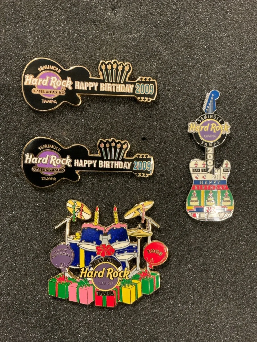 Hard Rock Tampa Guitar and drums Birthday Pin Set